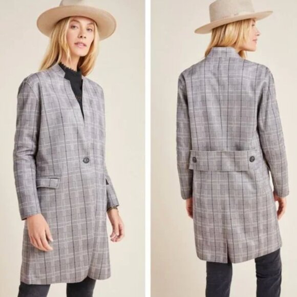 Anthropologie BLANK NYC Renegade Longline Gray Plaid Blazer - Picture 1 of 4